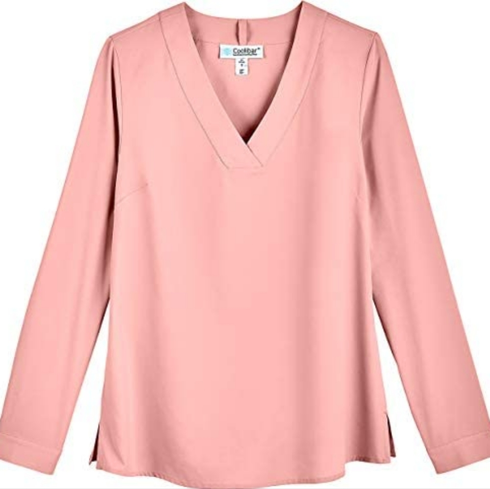 Coolibar Chillon blouse, size small, upf sun protection, blush pink